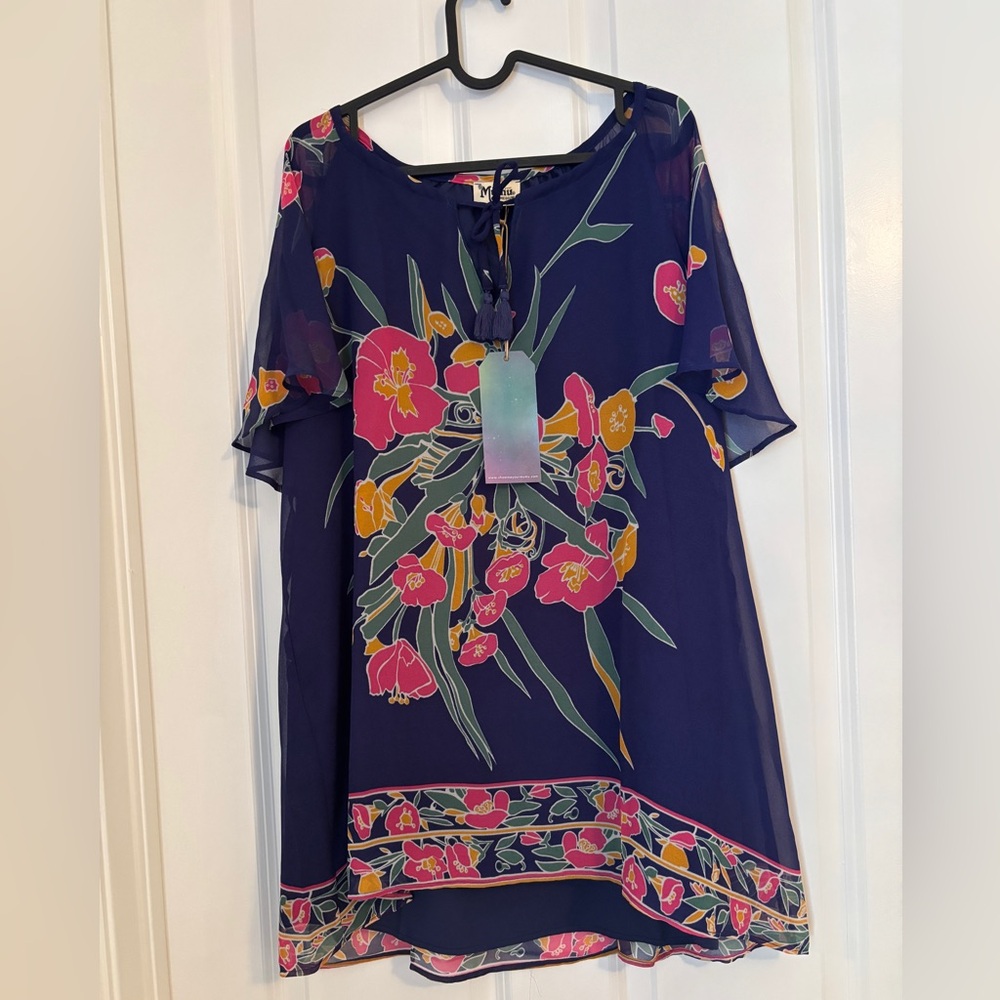 Show Me Your Mumu - Navy Floral, Layered Tunic Blouse.  Size M.  NWT. Polyester